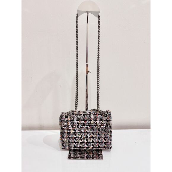 Kurt Geiger London Crystal Tweed Mini Brixton Lock Chain Strap Shoulder Bag Pink - Picture 5 of 10